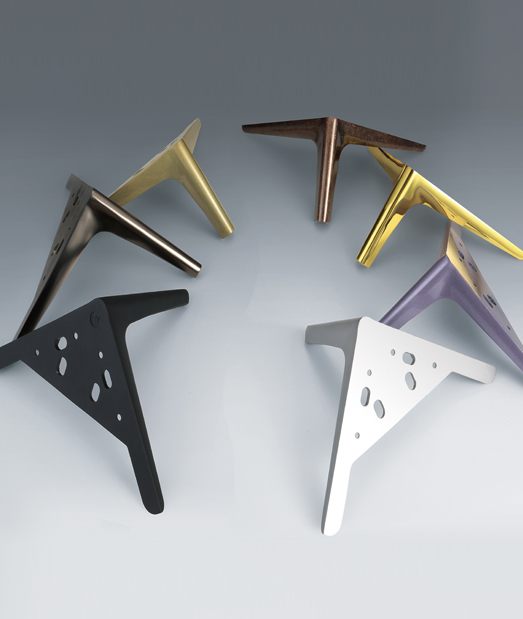 Various colored sofa legs, including black, gold, and brushed finishes, showcasing DELTA CAINA's customizable designs and high-quality furniture hardware solutions.